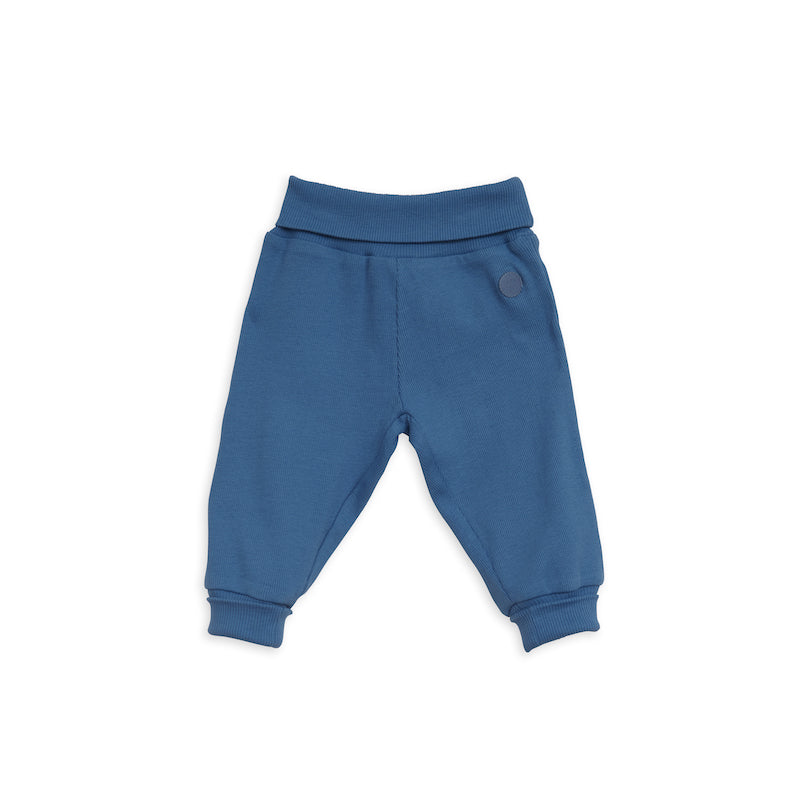 blå basic baby bukser i blød økologisk bomuldsrib 